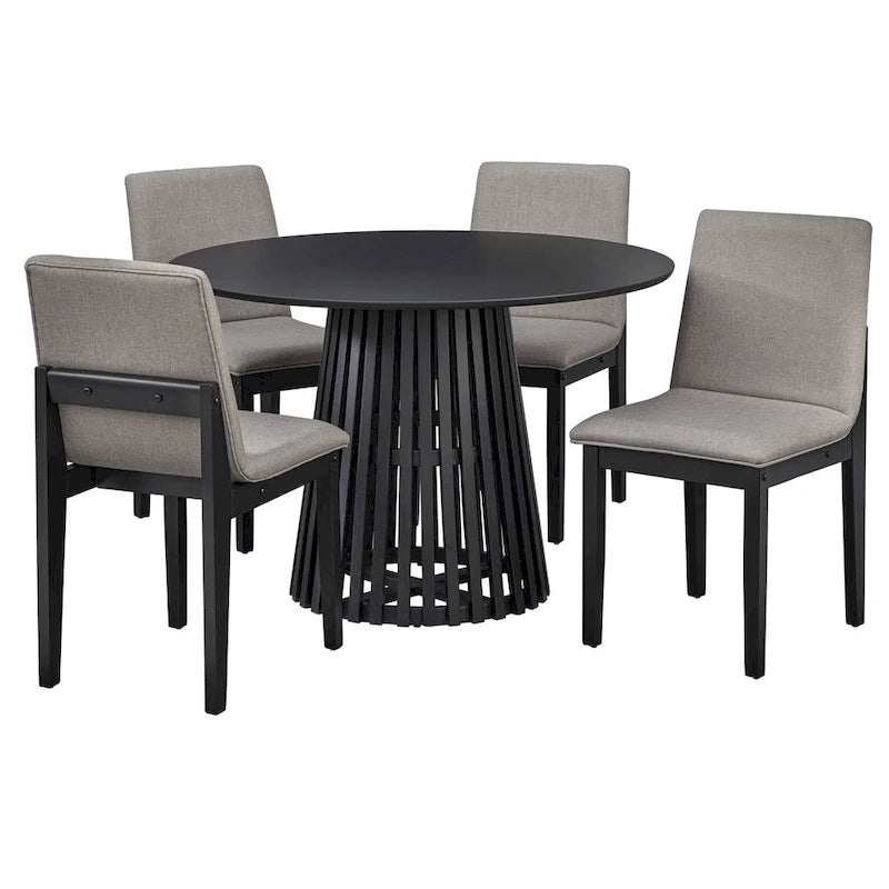 Table à manger ronde moderne du milieu du siècle avec piédestal à lattes Noyer Noir