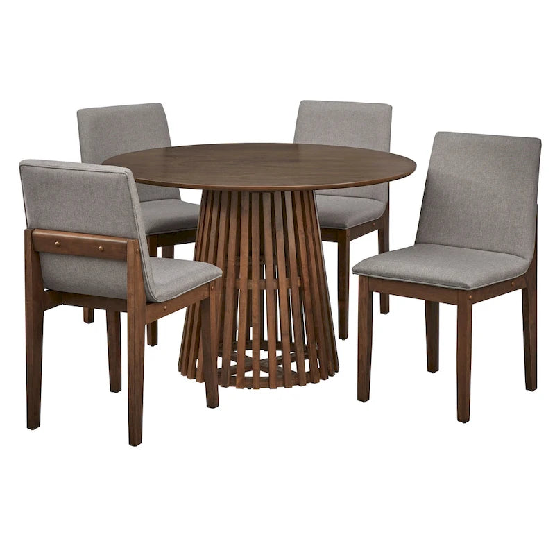 Table à manger ronde moderne du milieu du siècle avec piédestal à lattes Noyer Noir