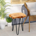Table d'appoint en bois de forme naturelle avec pieds épingles noirs Marron Naturel