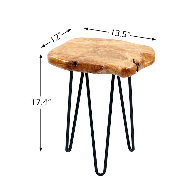 Table d'appoint en bois de forme naturelle avec pieds épingles noirs Marron Naturel