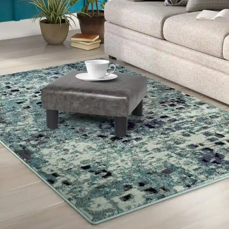 Repose-pieds/pouf carré en cuir PU gris foncé avec pieds en bois massif