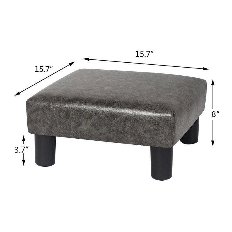 Repose-pieds/pouf carré en cuir PU gris foncé avec pieds en bois massif