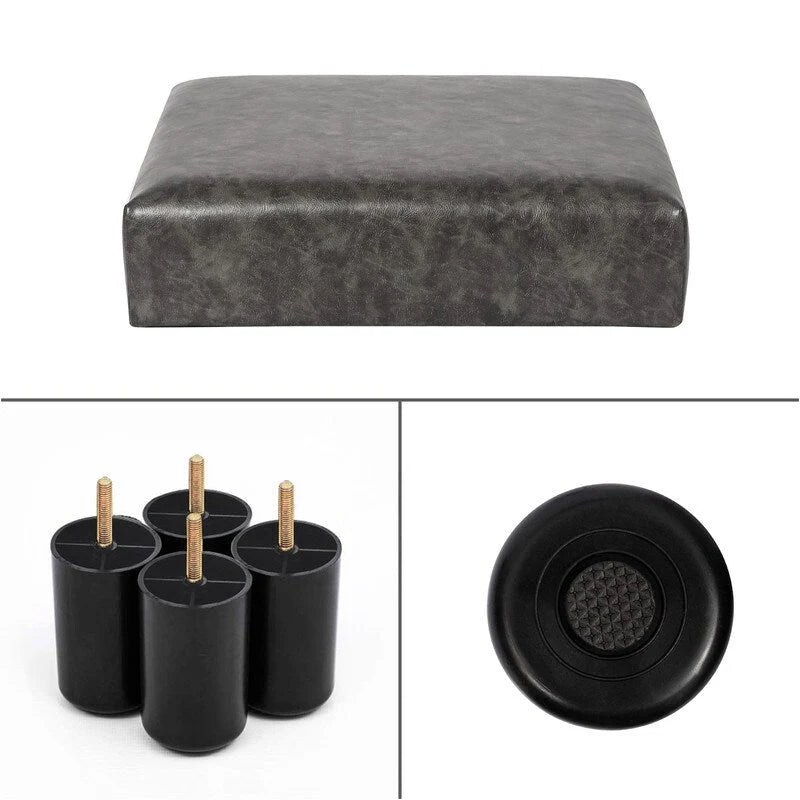 Repose-pieds/pouf carré en cuir PU gris foncé avec pieds en bois massif