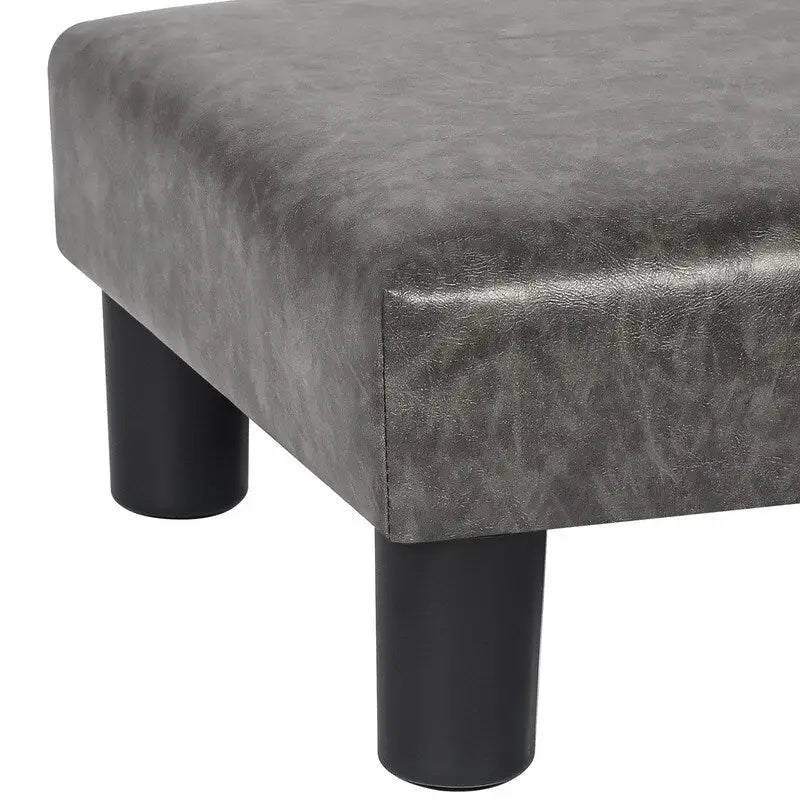 Repose-pieds/pouf carré en cuir PU gris foncé avec pieds en bois massif