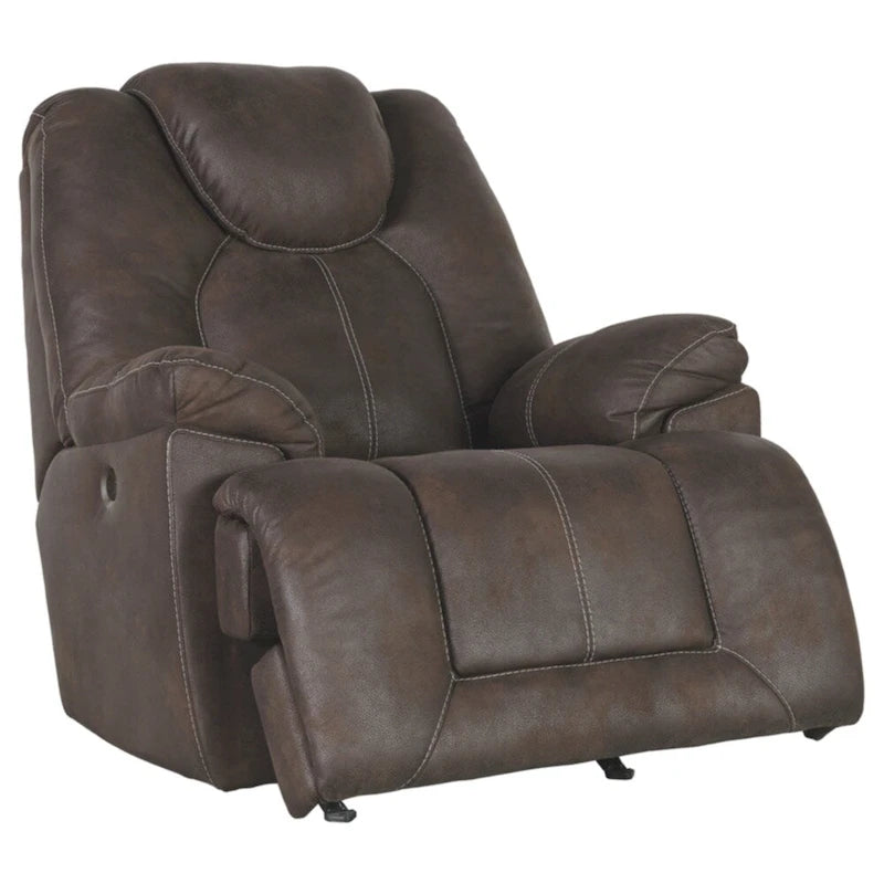 Fauteuil inclinable électrique relaxant en similicuir marron foncé avec dossier haut, chargement USB et appui-tête surdimensionné