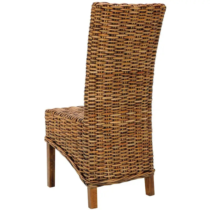 Chaise de salle à manger haute en rotin tressé, pieds en bois de manguier marron