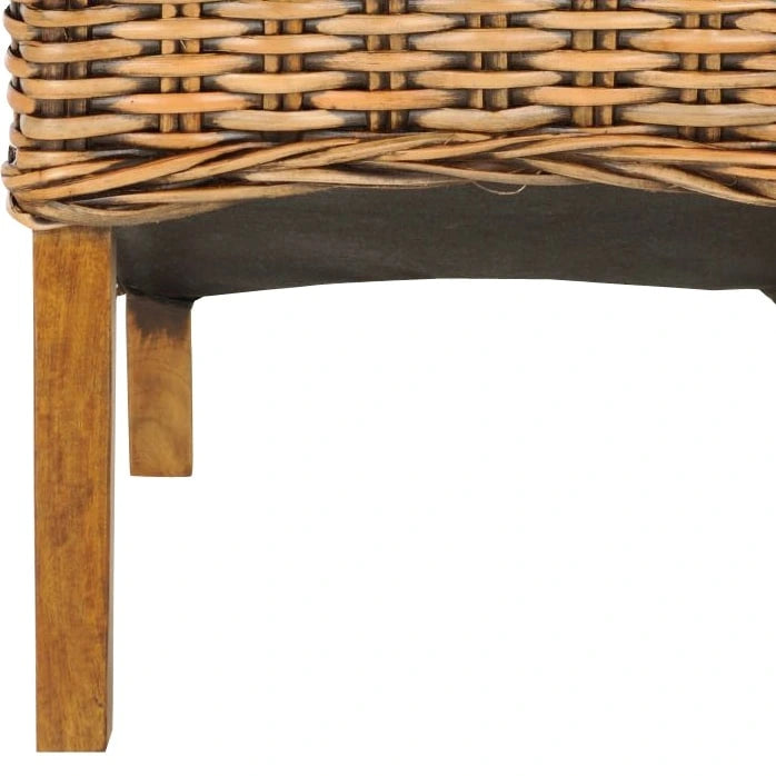 Chaise de salle à manger haute en rotin tressé, pieds en bois de manguier marron