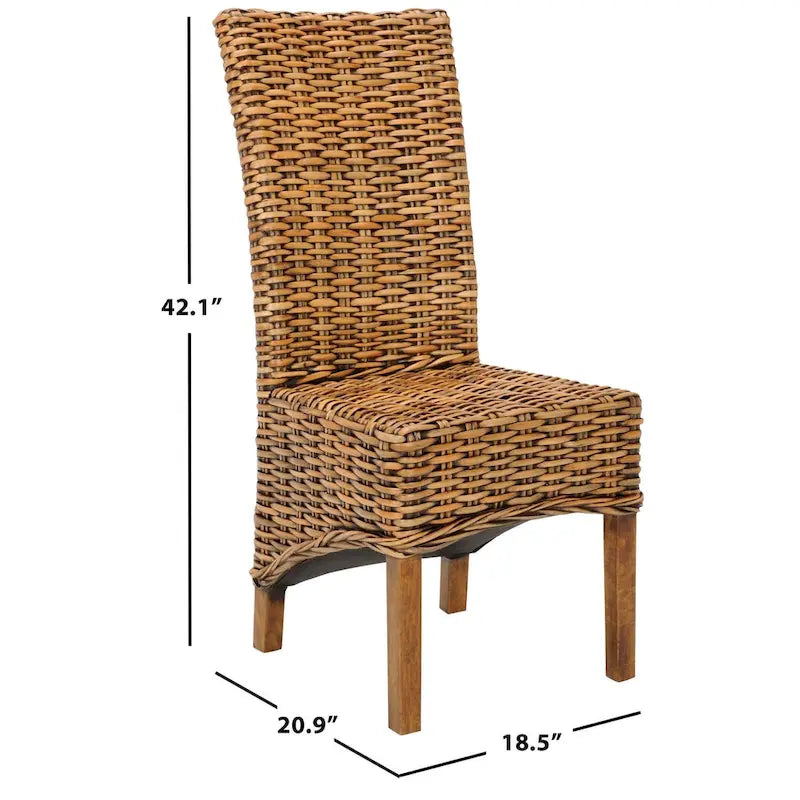 Chaise de salle à manger haute en rotin tressé, pieds en bois de manguier marron