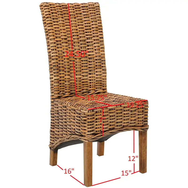 Chaise de salle à manger haute en rotin tressé, pieds en bois de manguier marron