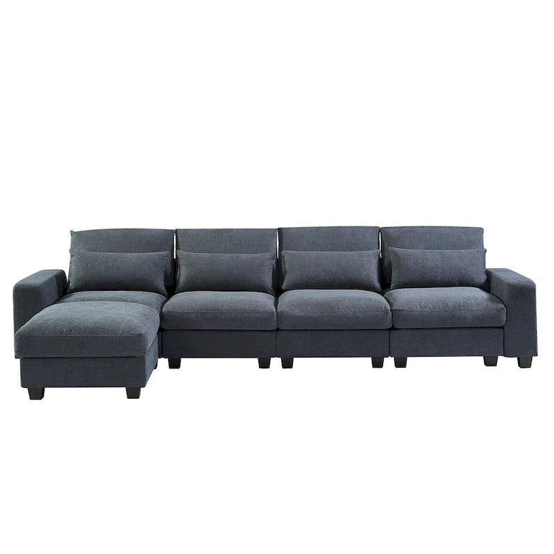 Modern Convertible Large L-shaped Feather Filled Sectional Sofa with Reversible Chaise - 129.9W x 72D x 31.5H