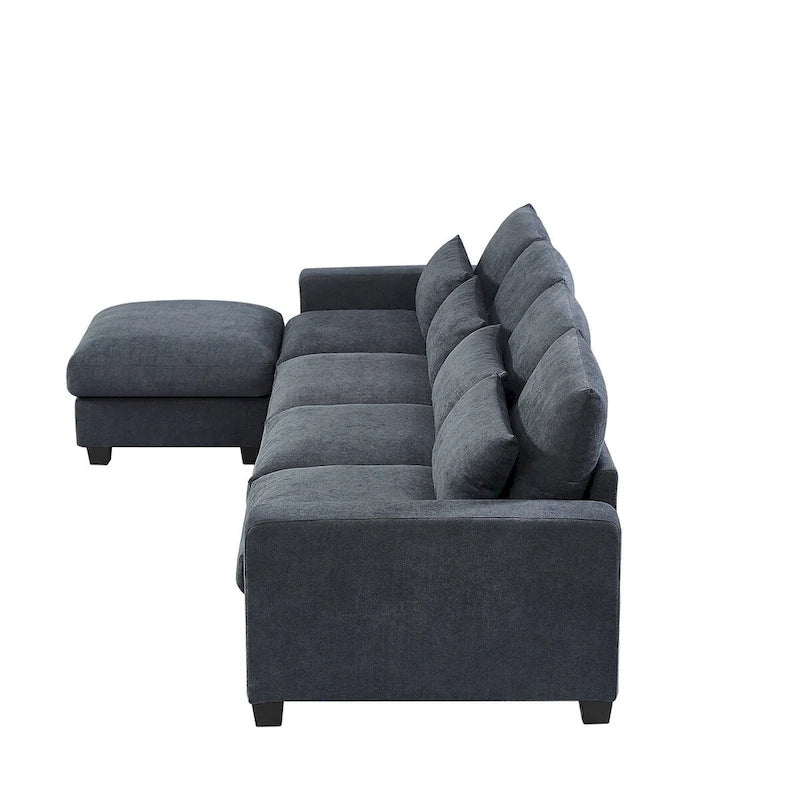 Canapé d'angle en forme de L avec méridienne réversible - Tissu lin gris foncé et beige