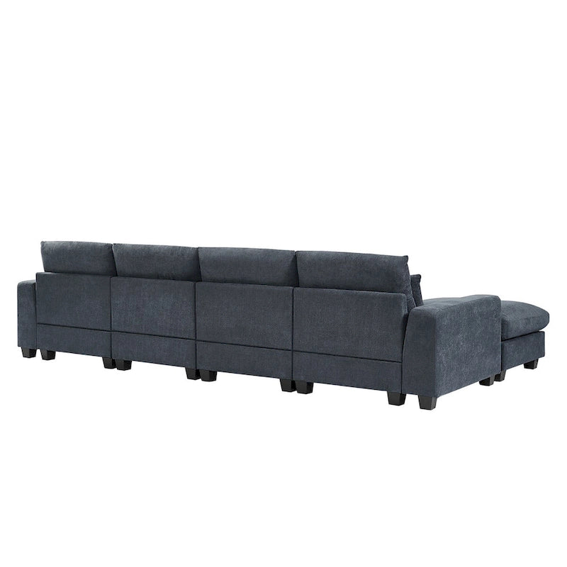 Canapé d'angle en forme de L avec méridienne réversible - Tissu lin gris foncé et beige