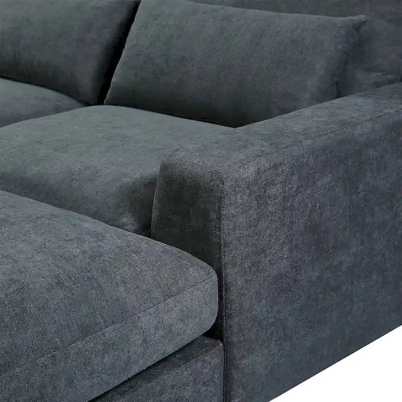Canapé d'angle en forme de L avec méridienne réversible - Tissu lin gris foncé et beige