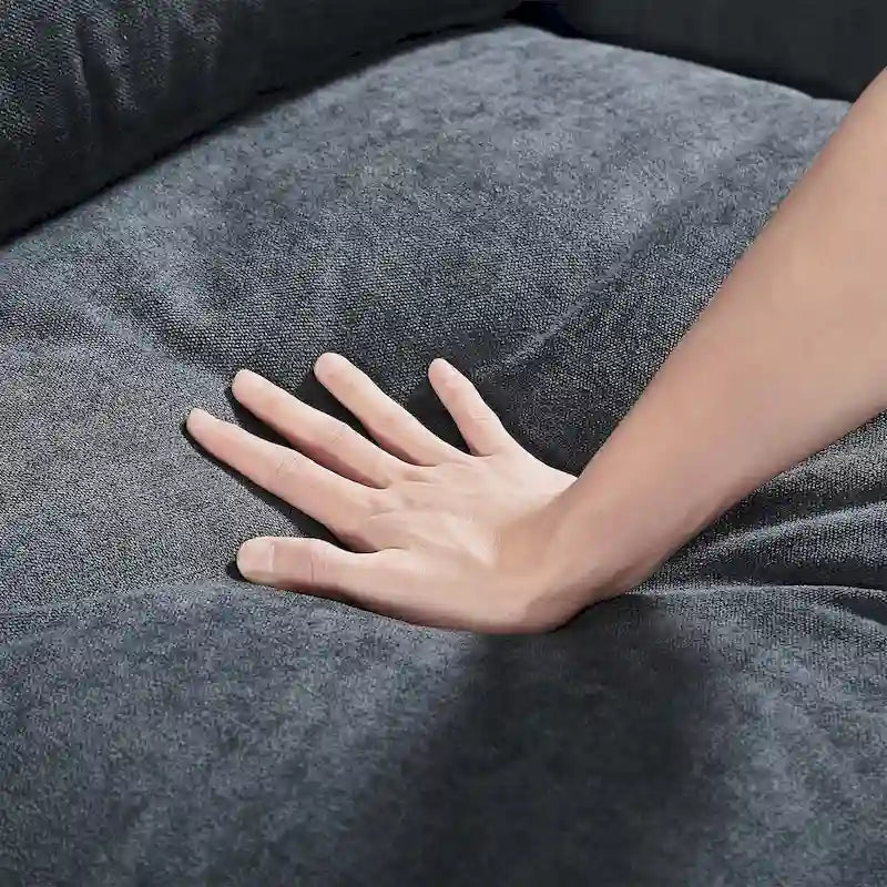 Canapé d'angle en forme de L avec méridienne réversible - Tissu lin gris foncé et beige