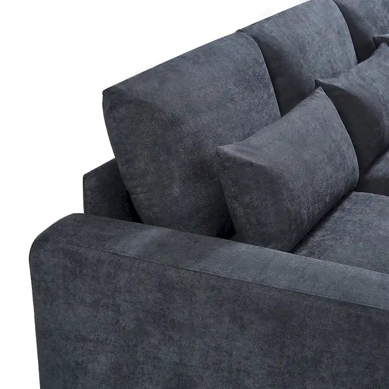 Canapé d'angle en forme de L avec méridienne réversible - Tissu lin gris foncé et beige