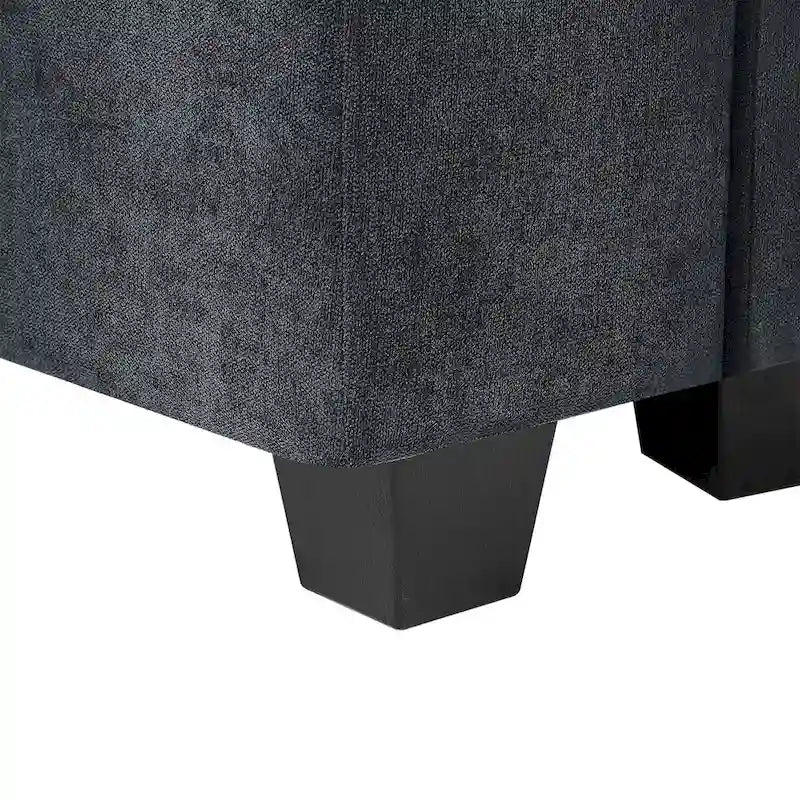 Canapé d'angle en forme de L avec méridienne réversible - Tissu lin gris foncé et beige