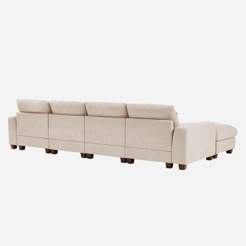 Canapé d'angle en forme de L avec méridienne réversible - Tissu lin gris foncé et beige