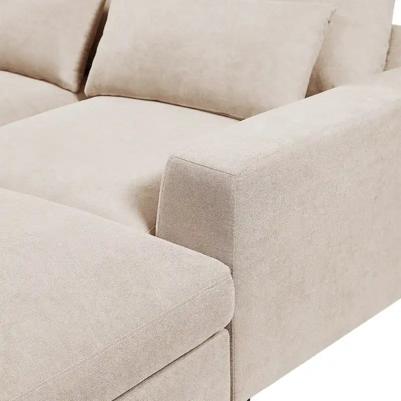 Canapé d'angle en forme de L avec méridienne réversible - Tissu lin gris foncé et beige