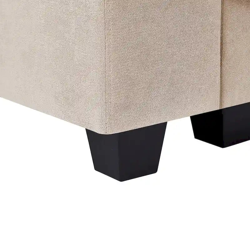 Canapé d'angle en forme de L avec méridienne réversible - Tissu lin gris foncé et beige
