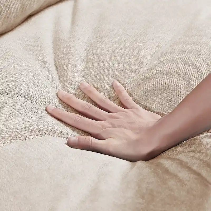 Canapé d'angle en forme de L avec méridienne réversible - Tissu lin gris foncé et beige