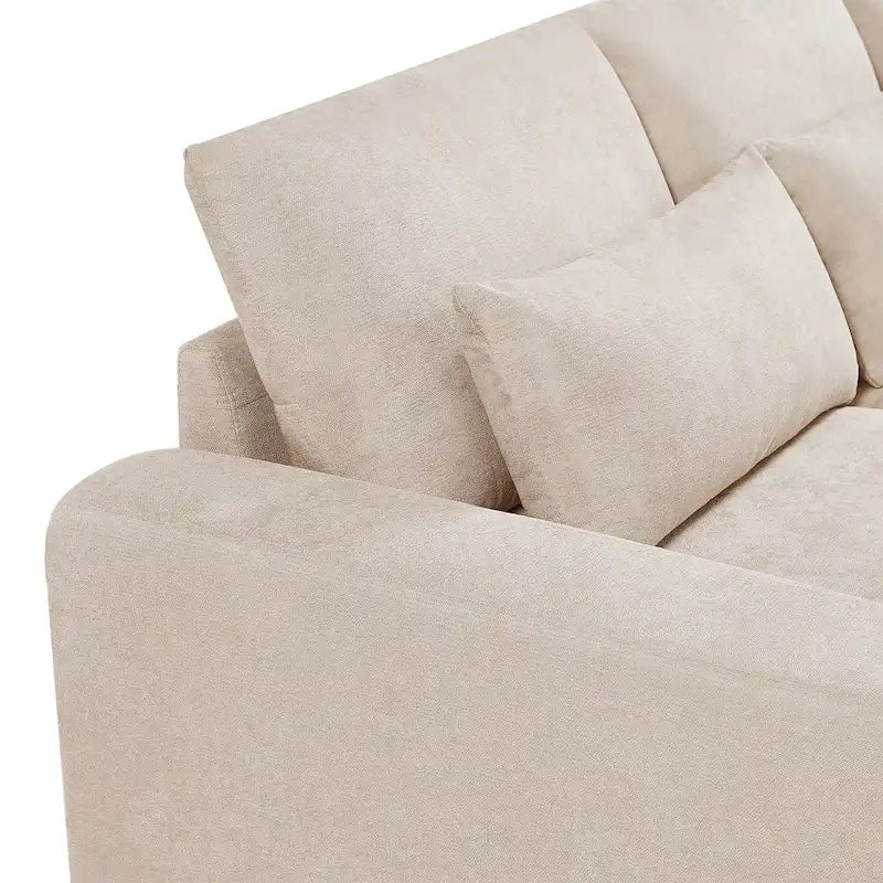 Canapé d'angle en forme de L avec méridienne réversible - Tissu lin gris foncé et beige