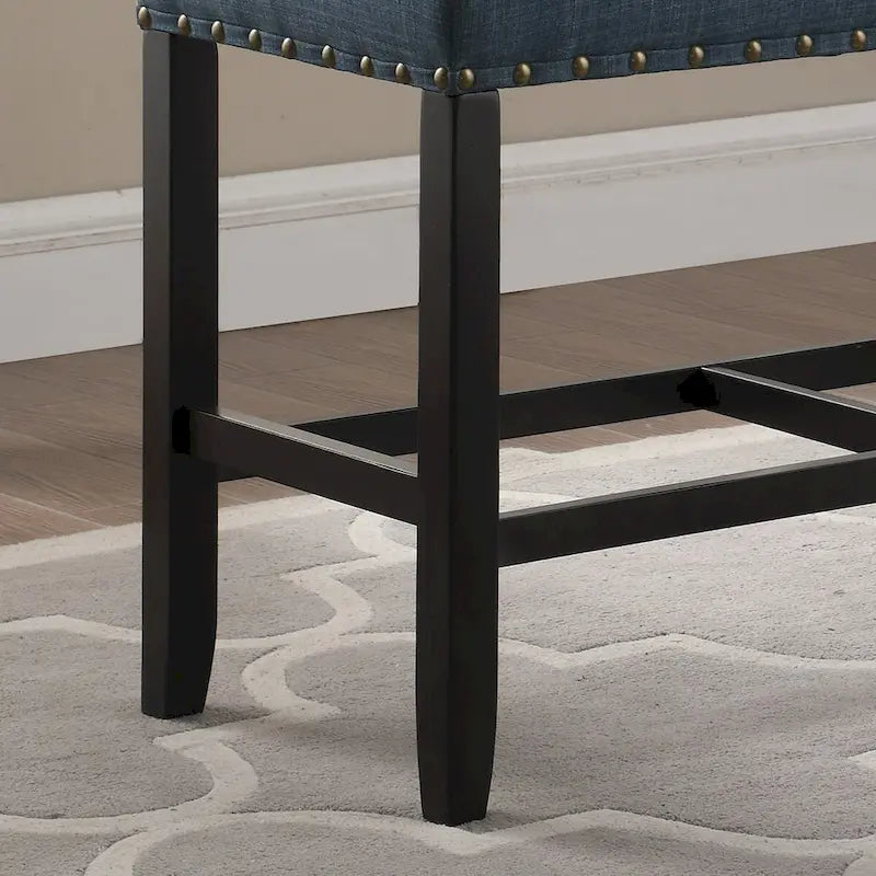 Banc rembourré hauteur comptoir lin coton clous de tapissier gris bleu havane