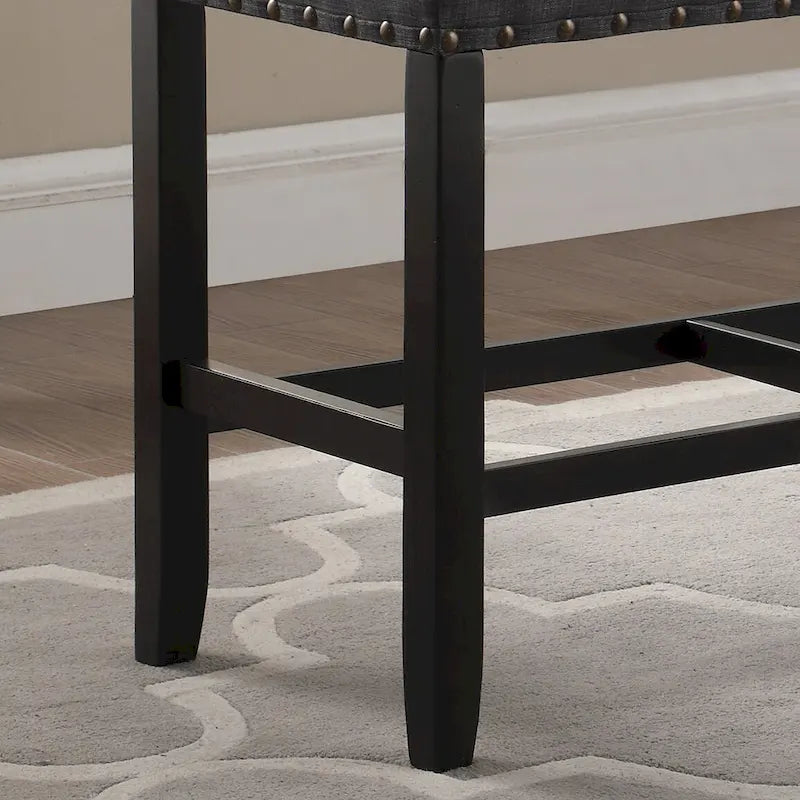 Banc rembourré hauteur comptoir lin coton clous de tapissier gris bleu havane