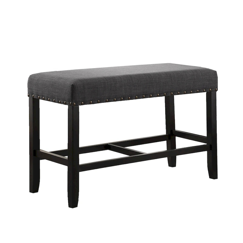 Banc rembourré hauteur comptoir lin coton clous de tapissier gris bleu havane