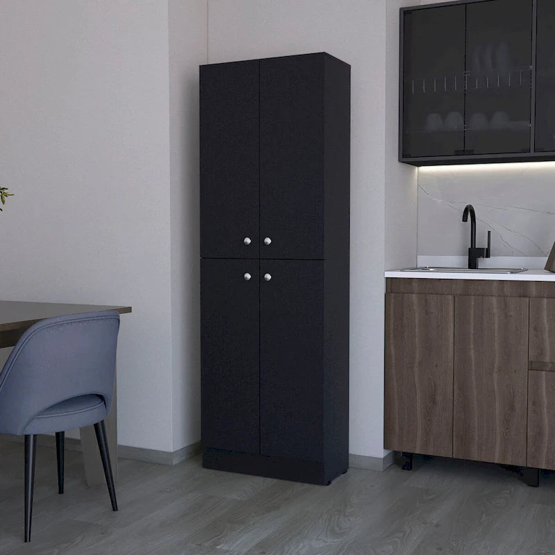Armoire de rangement de cuisine haute noire moderne avec 4 portes