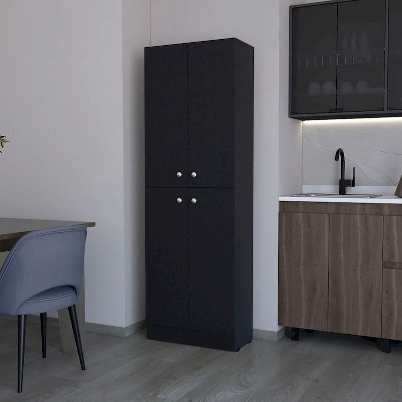 Armoire de rangement de cuisine haute noire moderne avec 4 portes