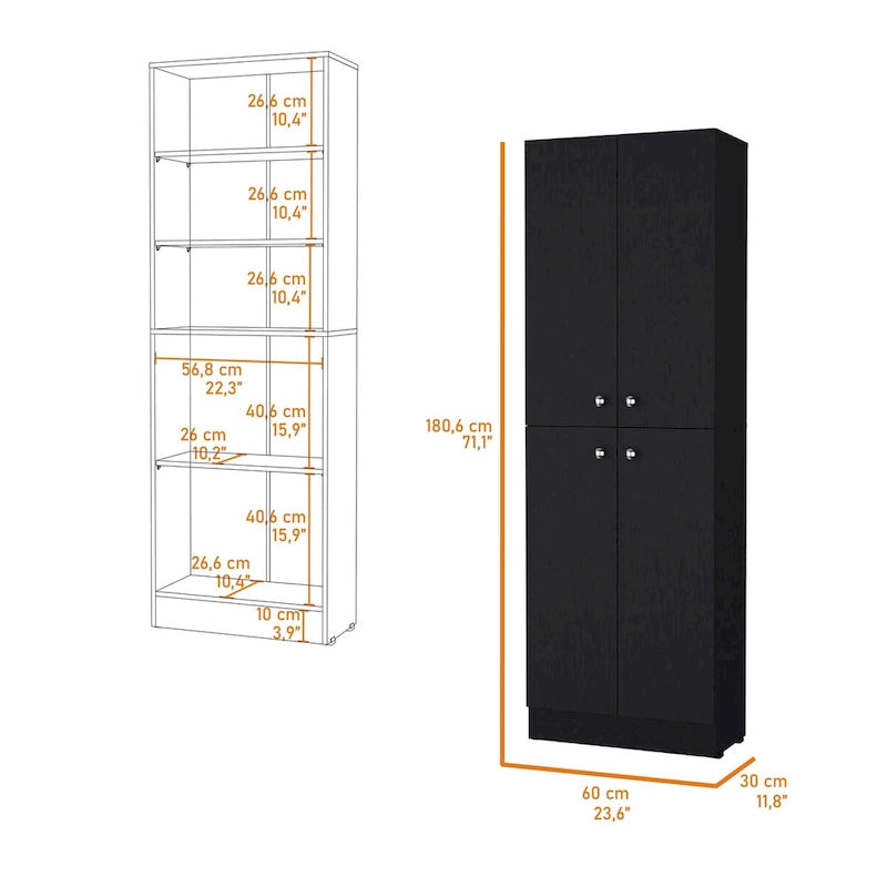 Armoire de rangement de cuisine haute noire moderne avec 4 portes