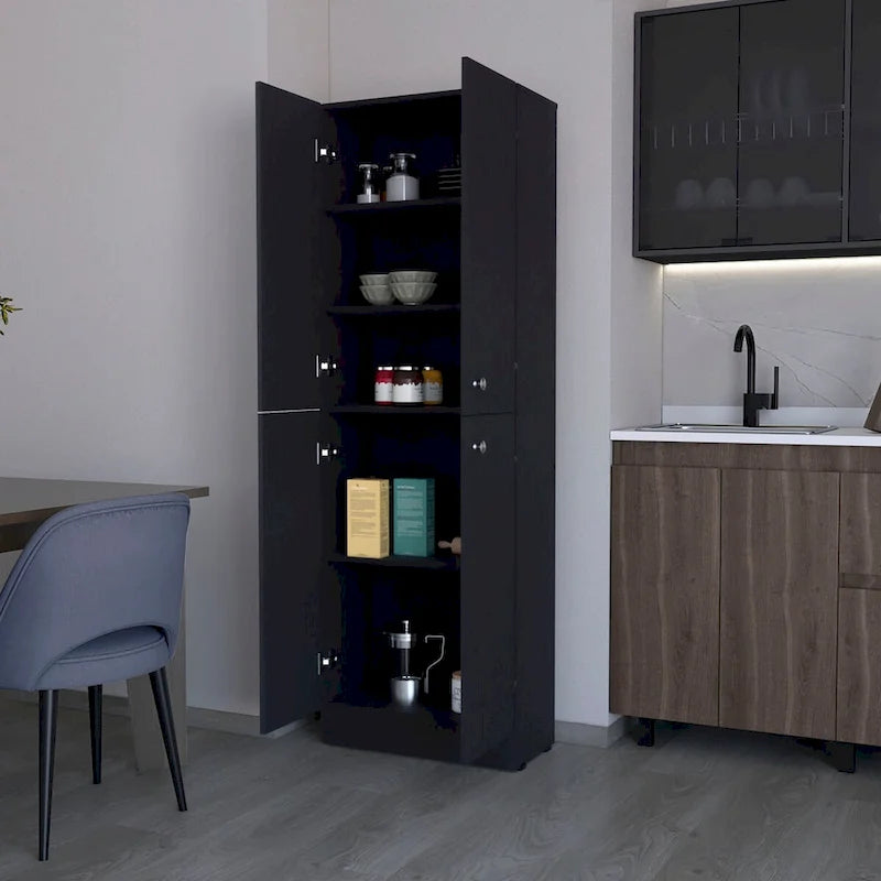 Armoire de rangement de cuisine haute noire moderne avec 4 portes