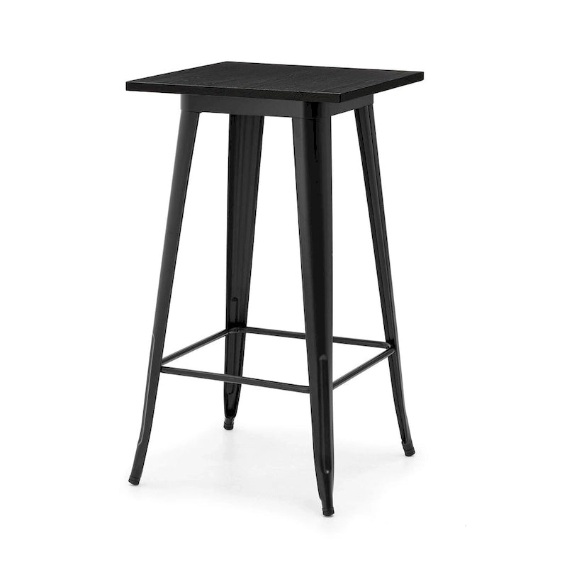 Table de bar style industriel/rustique en bois d'orme massif avec plateau en acier noir et brun