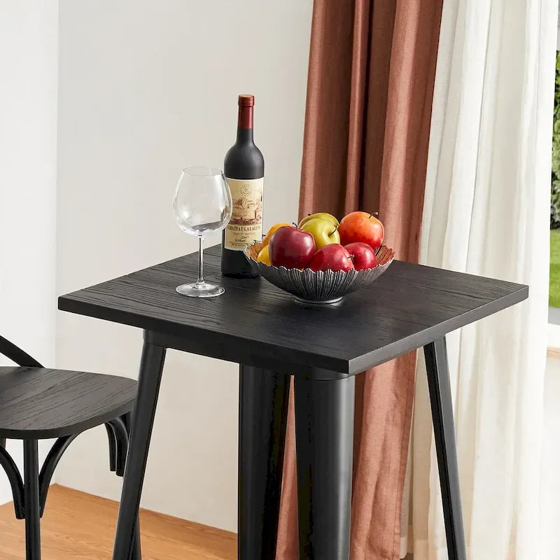 Table de bar style industriel/rustique en bois d'orme massif avec plateau en acier noir et brun