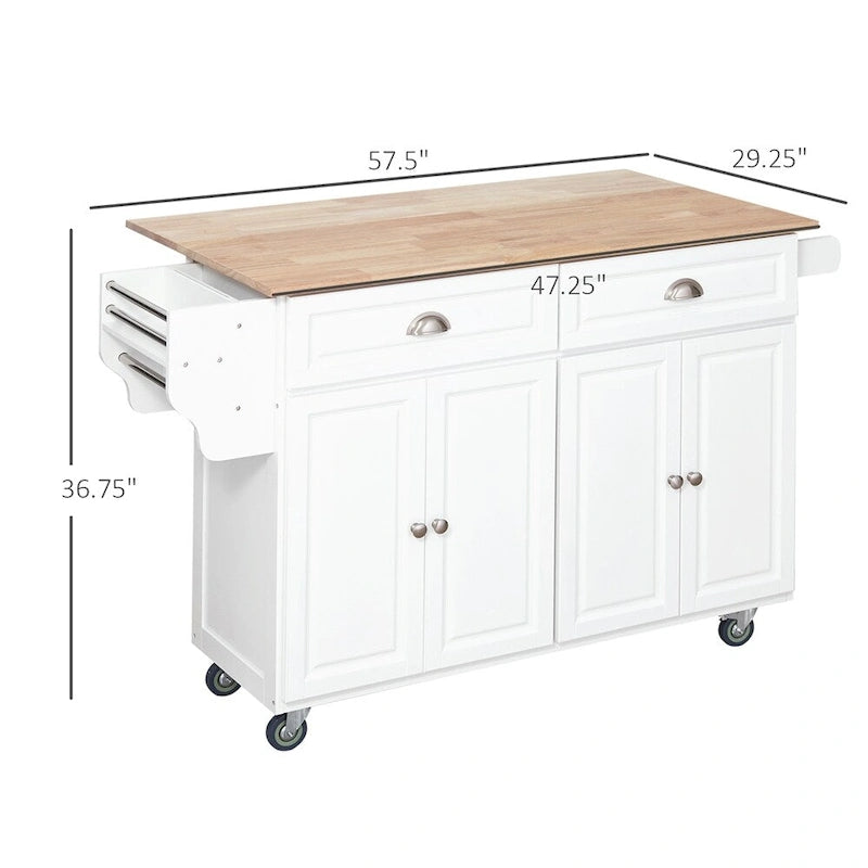Desserte de cuisine roulante avec plateau en bois abattant blanc