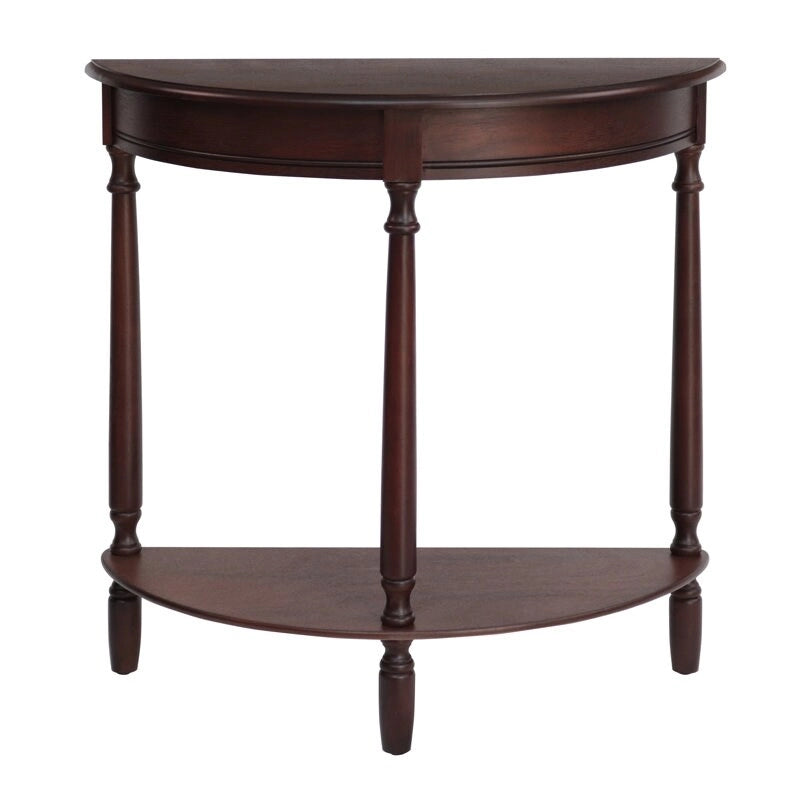 Console demi-ronde en noyer avec étagère inférieure, 2 niveaux, plateau en MDF
