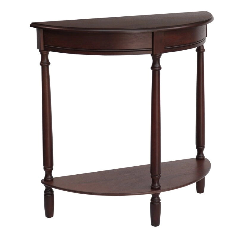 Console demi-ronde en noyer avec étagère inférieure, 2 niveaux, plateau en MDF
