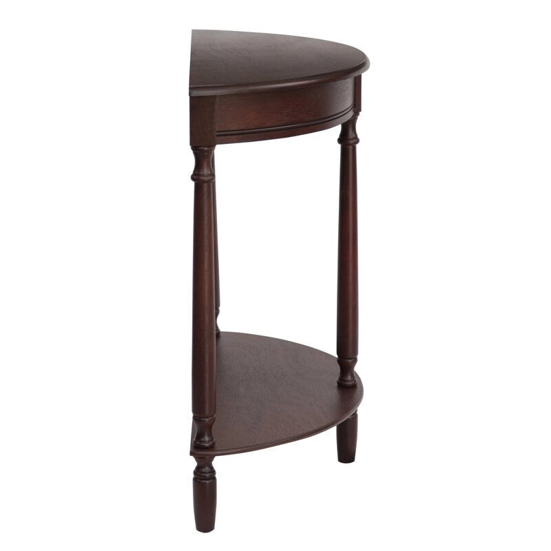 Console demi-ronde en noyer avec étagère inférieure, 2 niveaux, plateau en MDF