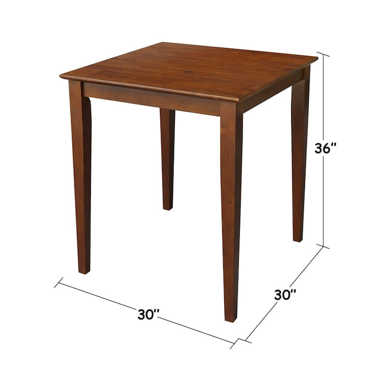 Table à manger carrée en bois massif Espresso avec pieds Shaker