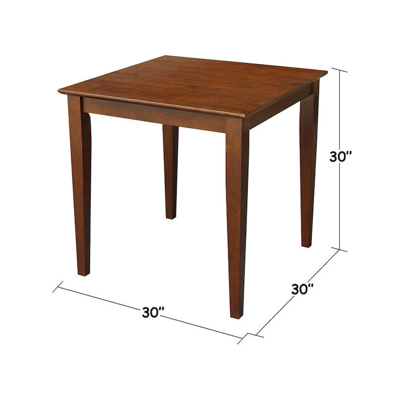 Table à manger carrée en bois massif Espresso avec pieds Shaker