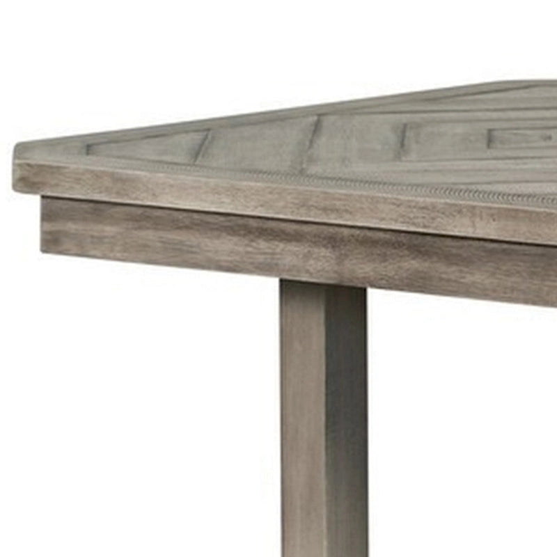 Table à manger rectangulaire en bois gris motif losanges, piètement tréteau style rustique