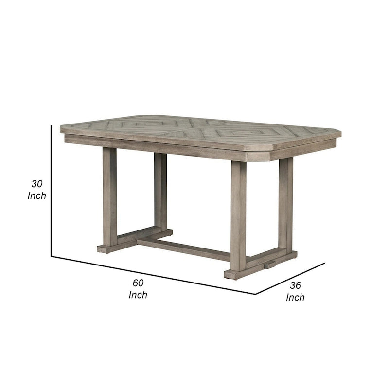 Table à manger rectangulaire en bois gris motif losanges, piètement tréteau style rustique