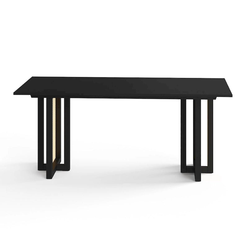Table de salle à manger rectangulaire Mid-Century Modern avec base en canne Noyer noir Chêne