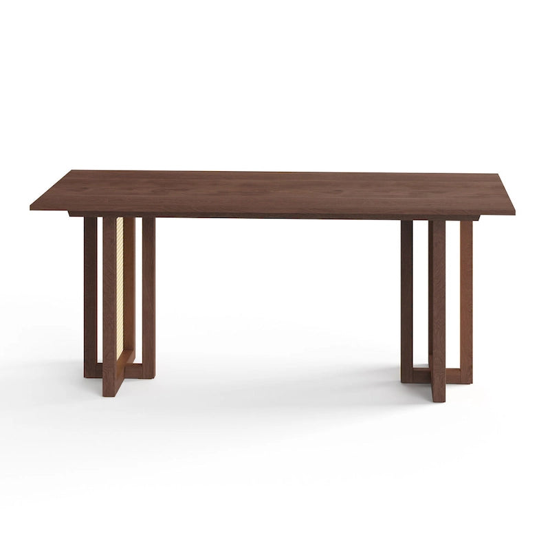 Table de salle à manger rectangulaire Mid-Century Modern avec base en canne Noyer noir Chêne