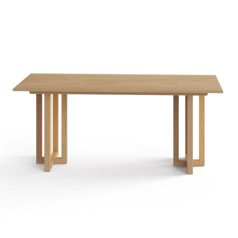 Table de salle à manger rectangulaire Mid-Century Modern avec base en canne Noyer noir Chêne