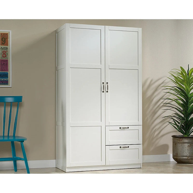 Armoire de rangement avec penderie et tiroirs coulissants Blanc