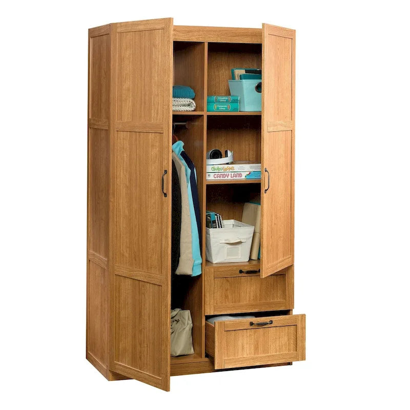 Armoire de rangement avec penderie et tiroirs coulissants Blanc