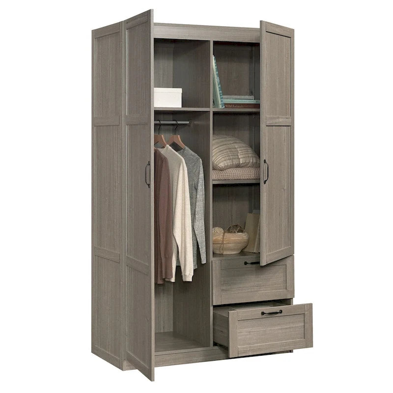 Armoire de rangement avec penderie et tiroirs coulissants Blanc