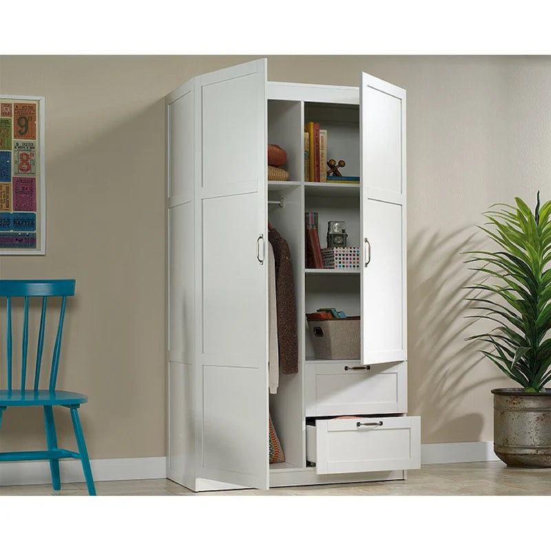 Armoire de rangement avec penderie et tiroirs coulissants Blanc