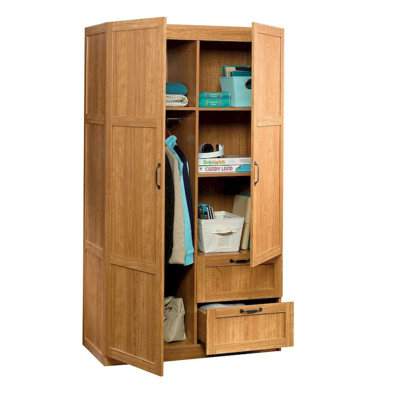 Armoire de rangement avec penderie et tiroirs coulissants Blanc